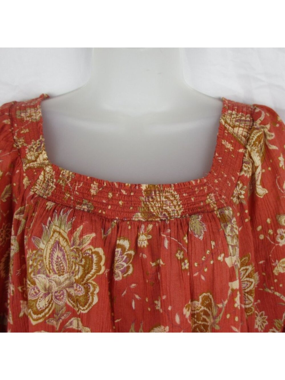 Chaps Peasant Top On or Off-Shoulder Rust Floral Size XL Cotton Bell Sleeve - Picture 2 of 6